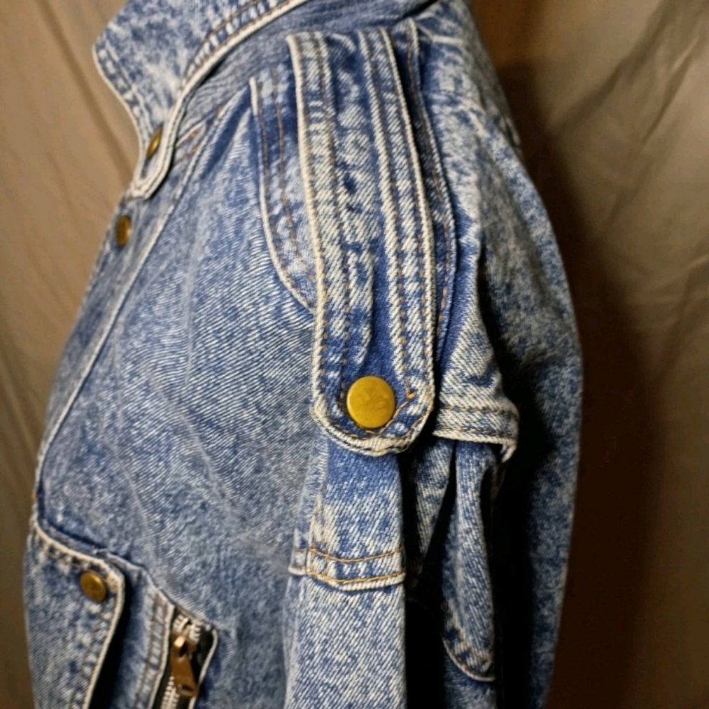 Acid Wash High Quality Denim Jacket Artisan Designed Bomber Style Men's Large - Picture 6 of 13